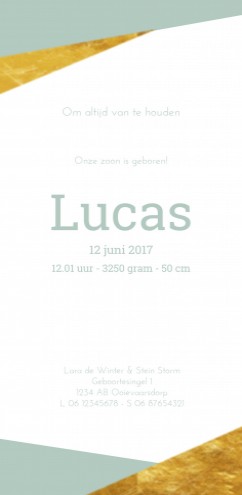 Geboortekaartje met goud uitstraling - Lucas