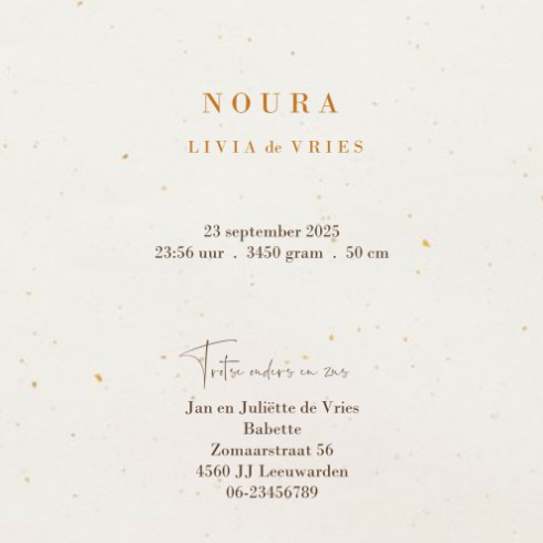 Geboortekaartje met handgeschilderde botanische elementen - Noura