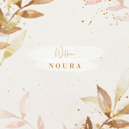 Geboortekaartje met handgeschilderde botanische elementen - Noura voor