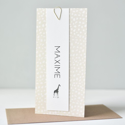 Geboortekaartje giraf print met naamlabel - Maxime