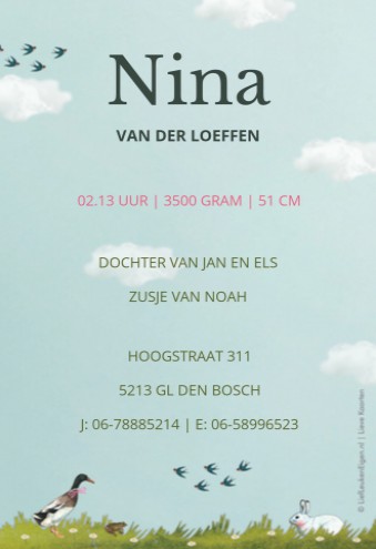 Geboortekaartje Nina - LK