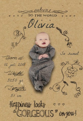 Geboortekaartje Olivia - handwriting AW voor