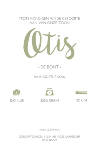 Geboortekaartje Otis - hoofdkaart voor