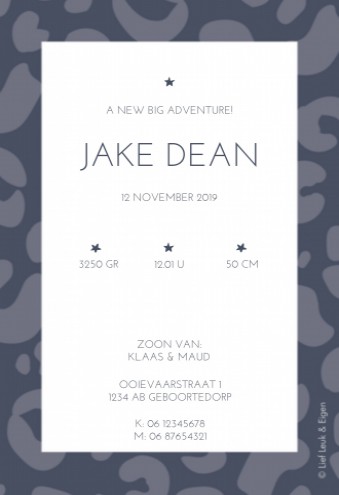 Geboortekaartje panterprint Jake Dean - DIY