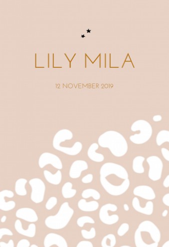 Stoer geboortekaartje panterprint meisje - Lily Mila voor