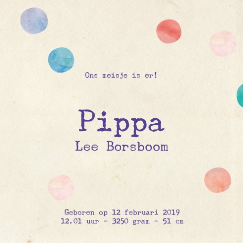 Geboortekaartje Pippa- ZW binnen