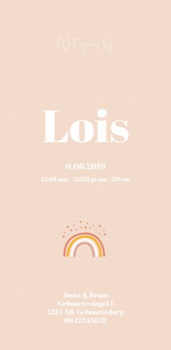 Geboortekaartje Regenboog en stipjes - Lois achter
