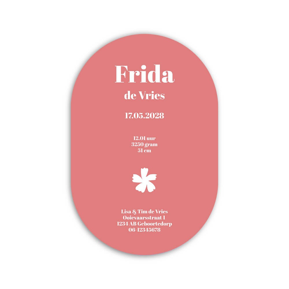 Geboortekaartje meisje ovaal wildflowers print roze - Frida