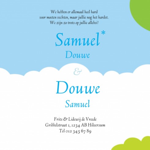 Geboortekaartje Samuel  en  Douwe - Gb