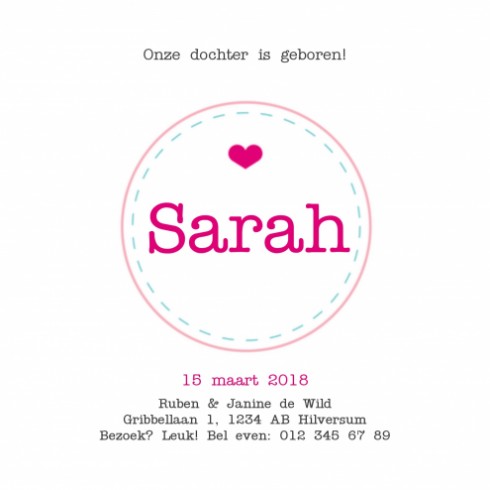 Geboortekaartje Sarah - Gb binnen