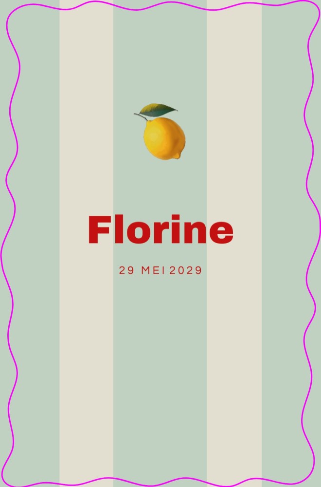 Geboortekaartje schulprand Florine strepen