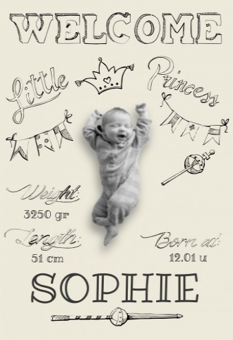 Geboortekaartje Sophie - handwriting AW