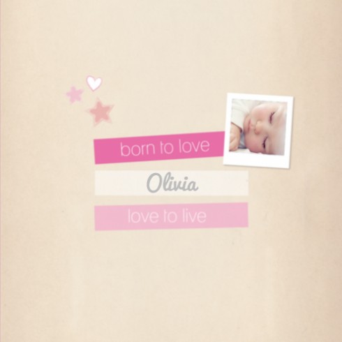 Geboortekaartje stoer met foto - Olivia voor