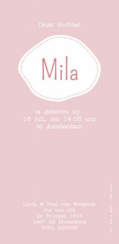 Geboortekaartje sweet Mila - LD