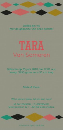 Geboortekaartje Tara - Dits en Dot