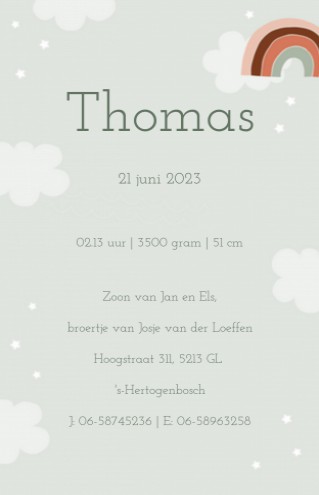 Geboortekaartje Thomas 11x17,5 - LK achter