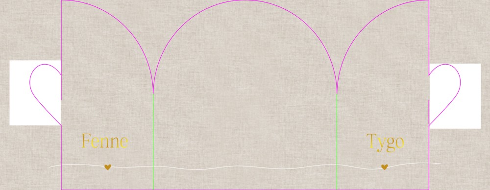 Geboortekaartje tweeling met linnen look en boog hartjes vorm - Fenne en Tigo