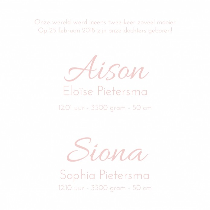 Geboortekaartje Aison en Siona - GA binnen
