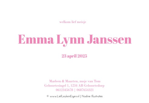Geboortekaartje typografisch met ooievaar - Emma
