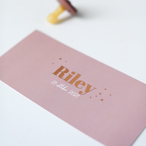 Geboortekaartje minimalistisch meisje met foliedruk koper letterpress - Riley