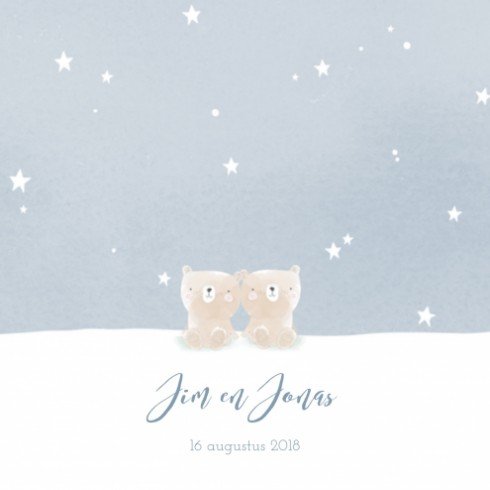 Geboortekaartje watercolor little stars Jim en Jonas - LD