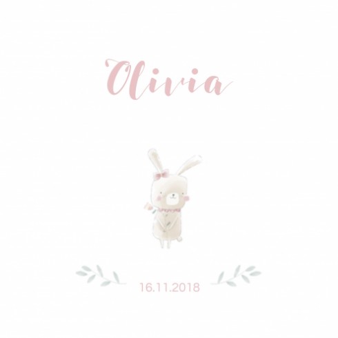 Geboortekaartje waterverf konijn LD - Olivia