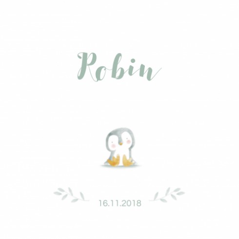 Geboortekaartje waterverf pinguin LD - Robin