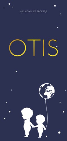 Geboortekaartje broertjes silhouette wereldbol foliedruk stoer - Otis