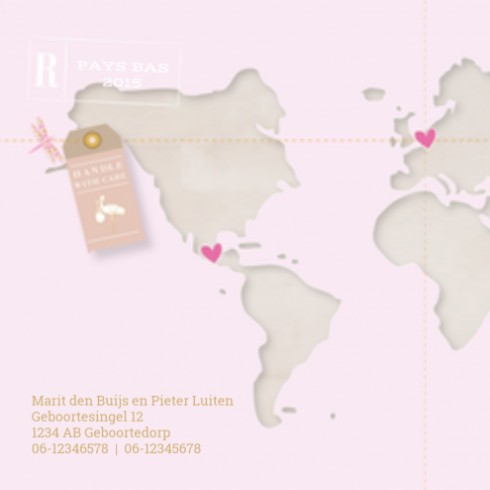 Geboortekaartje wereldkaart - Hanna
