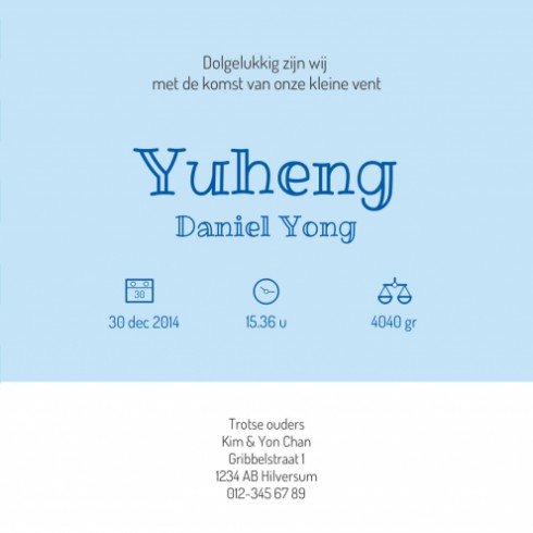 Geboortekaartje Yuheng - Gb binnen