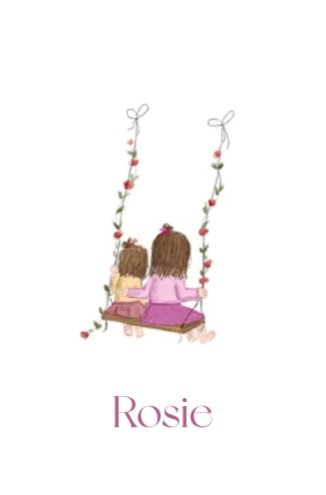 Geboortekaartje zusjes op schommel van bloemen - Rosie