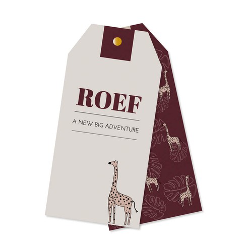 Geboortekaartje labels Giraffe - Roef - Bordeaux