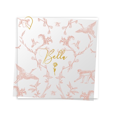 Geboortekaartje met dieren roze patroon chique - Bella
