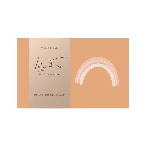 Wikkel van kalkpapier bij geboortekaartje met regenboog - Lola Fee