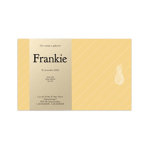 Geboortekaartje vrolijk geel met print en ananas - Frankie