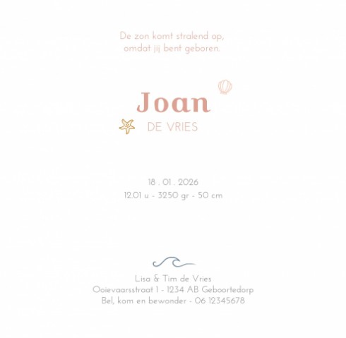 Geboortekaartjes walvis oceaan enkel - Joan