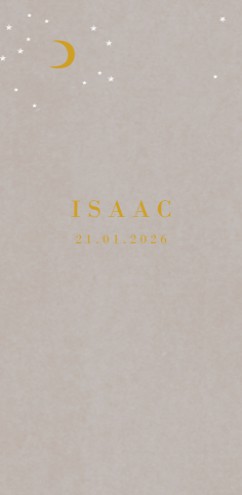 Grijskarton geboortekaartje maan en sterretjes 10x21- Isaac voor