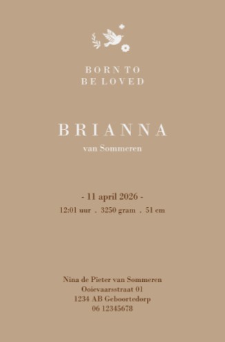 Hip geboortekaartje met dieren en bloemen - Brianna
