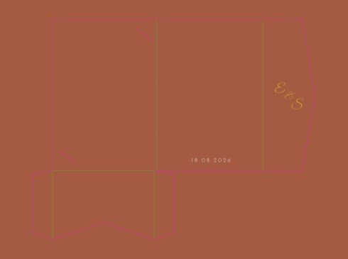 Trouwen pocketfold met goudfolie in terracotta kleur