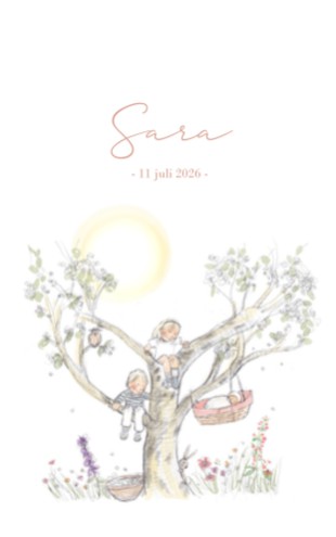 Geboortekaartje illustratie voor een dochter met broer en zus - Sara