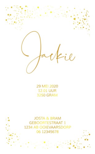 Transparant geboortekaartje kalkpapier met gouden stipjes - Jackie