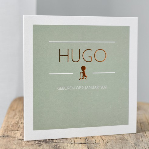 Geboortekaartje klassiek foliedruk letterpress - Hugo
