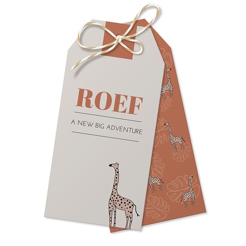Geboortekaartje labels Giraffe - Roef - Oranje voor