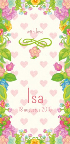 Lief geboortekaartje bloemen en hartjes Isa - Ms