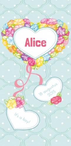 Lief geboortekaartje hartjes en bloemen Alice - Ms