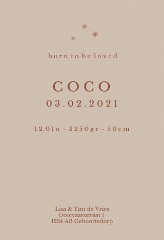 Lief minimalistisch geboortekaartje schoentjes - Coco achter