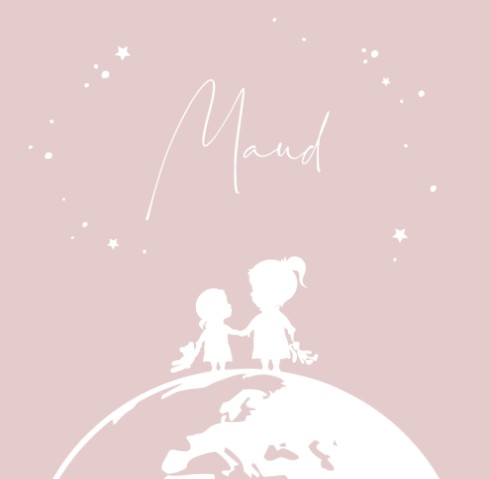 Milestone geboortetegel zusjes samen op een wereldbol - Maud voor