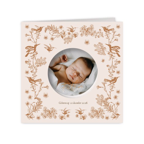Foto geboortekaartje met doorkijkje en bloemenprint - Fallon