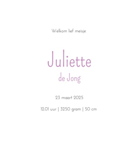 Neutraal geboortekaartje met waslijntje - Juliette
