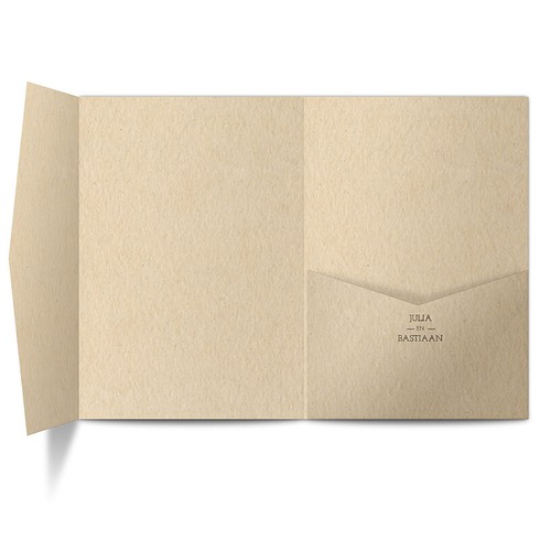 Pocketfold bij trouwkaart Stoer met labels voor